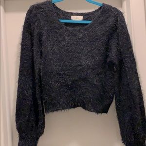 Black Fuzzy Crop Sweater